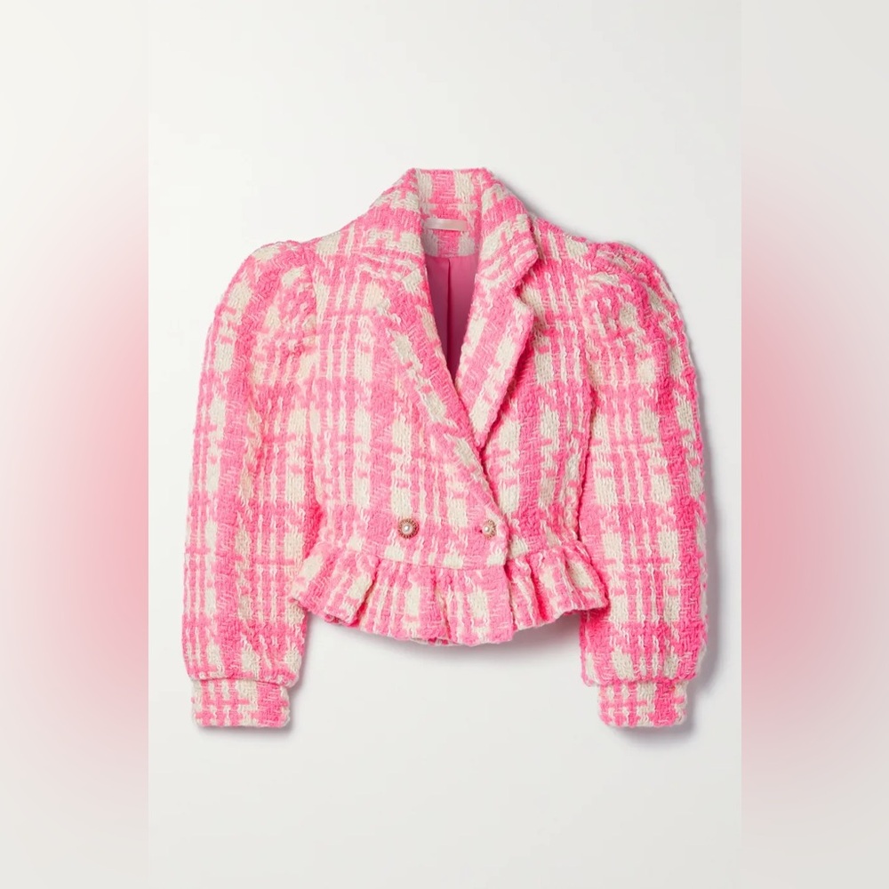 NWT LoveShackFancy Braelynn Tweed Houndstooth Wool Crop Jacket Blazer XS